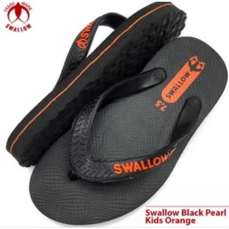 Sandal Jepit Karet anak Perempuan Cowok SWALLOW Black Pearl Uk. 7.5 8 8.5 polos hitam