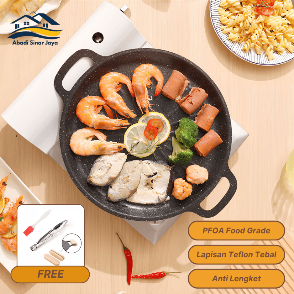 [ASJ] Wajan Pemanggang Korea BBQ Anti Lengket / Teflon Bulat Kotak Serbaguna Kitchenware