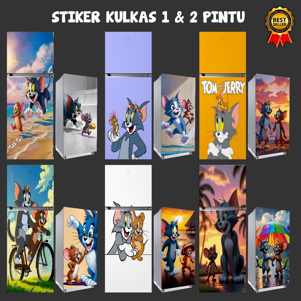 STICKER KULKAS MOTIF TOM & JERRY- STICKER KULKAS 1 PINTU DAN 2 PINTU TAHAN AIR TAHAN PANAS-KUL 12