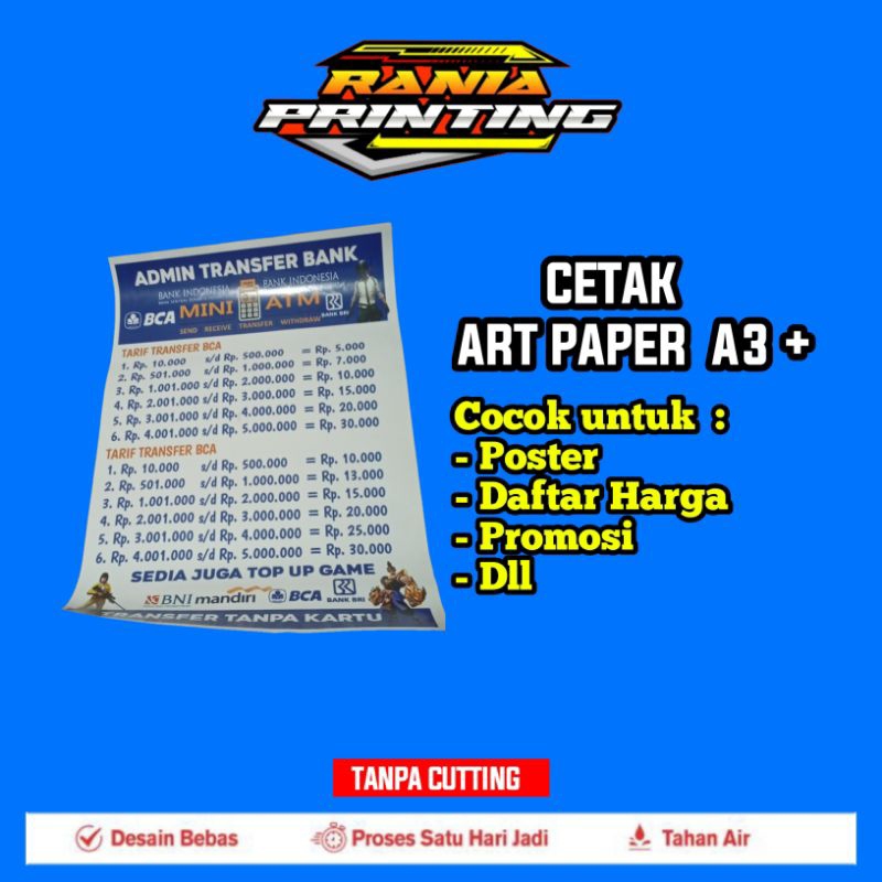 

Cetak Art Paper A3+ 260gsm Custom