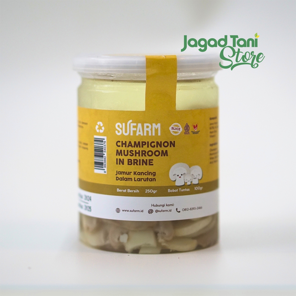 

SUFARM [JAR] Jamur Kancing Larutan (Iris) 250 Gr | Sliced Champignon Mushroom In Brine 250 Gr | Kemasan JAR
