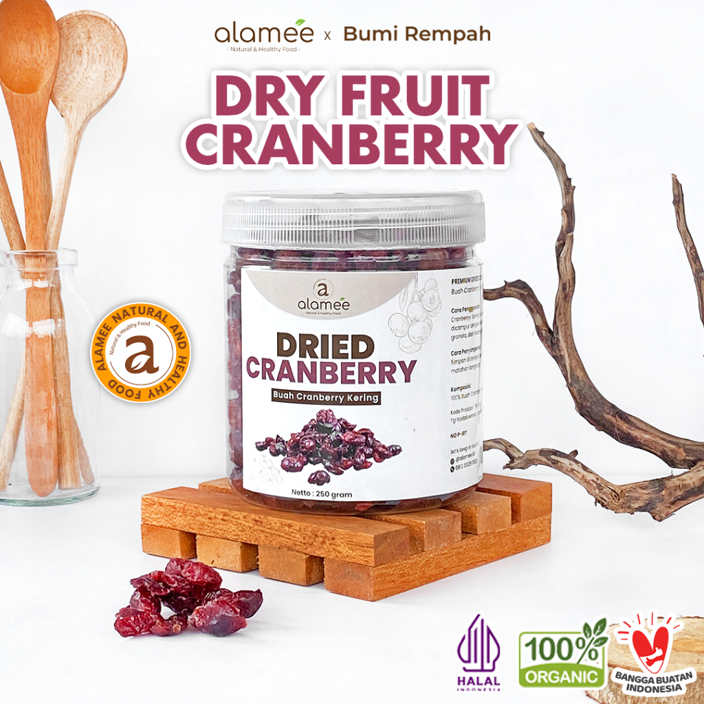 

ALAMEE Cranberry Kering Cemilan Buah Sehat Rendah Kalori Dried Cranberry 100% Natural Premium 250gr