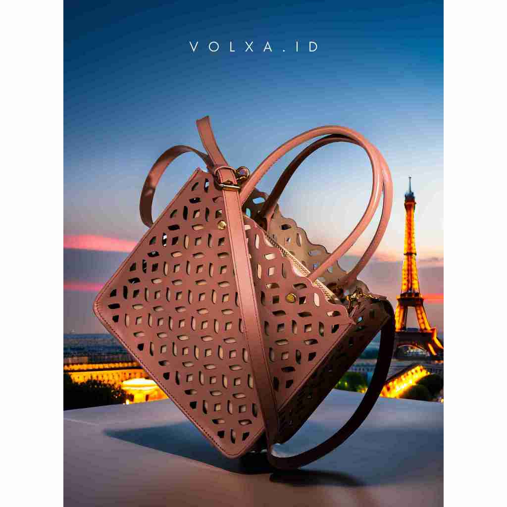 VOLXA Elora Tote Bag Tas Wanita Kekinian - Tas Jinjing Laser Cut Elegan Warna Dusty Pink
