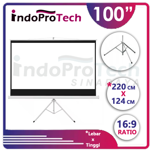 Screen Projector Tripod 100" Ratio 16:9 Widescreen - Layar Proyektor 100 inch 16:9 Stand Tripod