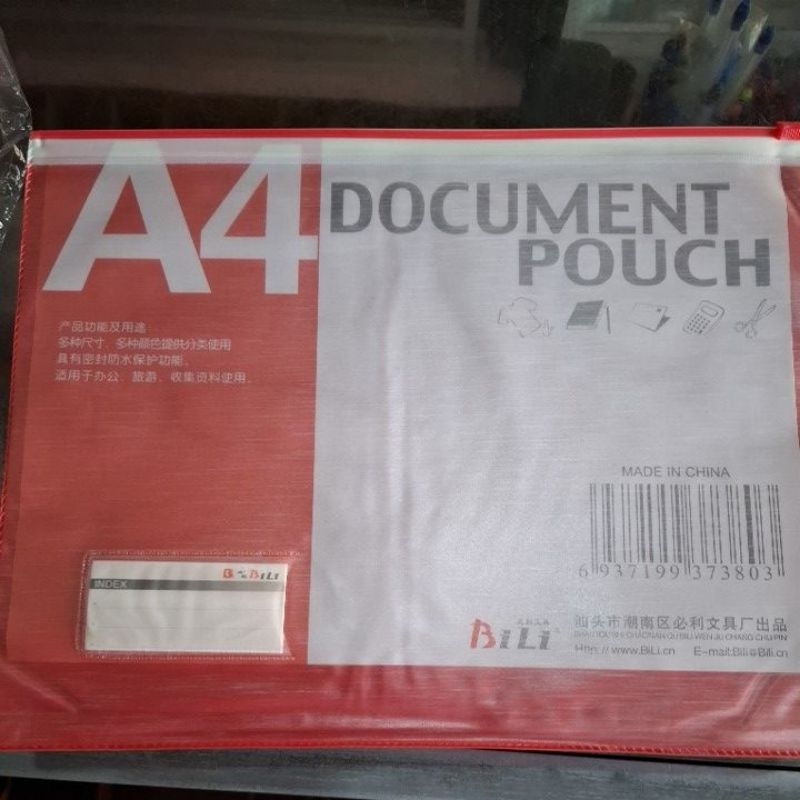 

document pouch A4 bahan plastik bersleting klip