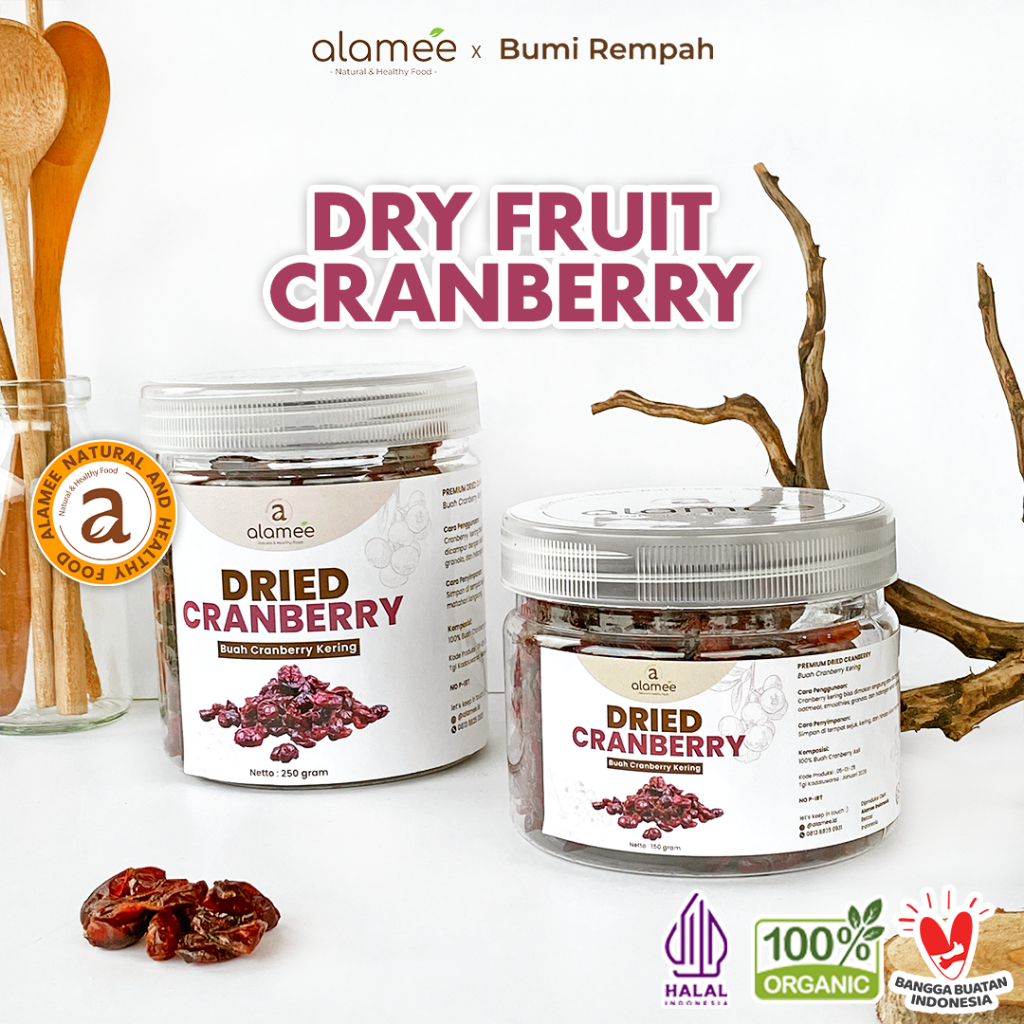 

ALAMEE Cranberry Kering Cemilan Buah Sehat Rendah Kalori Dried Cranberry Natural 100% Premium 250gr