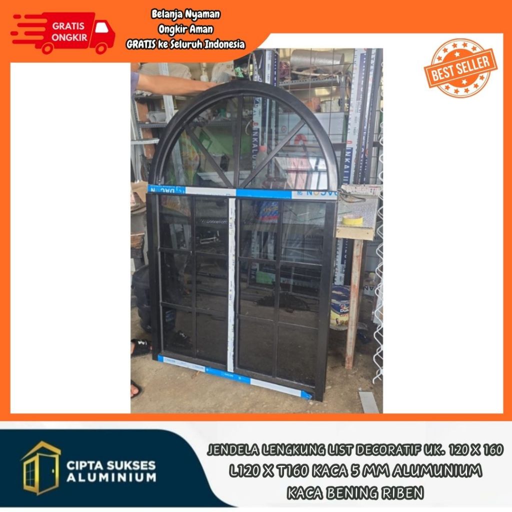 JENDELA LENGKUNG MATI ALUMINIUM UKURAN 120x160 FREE PALET KAYU csa bergaransi jendela alumunium jend