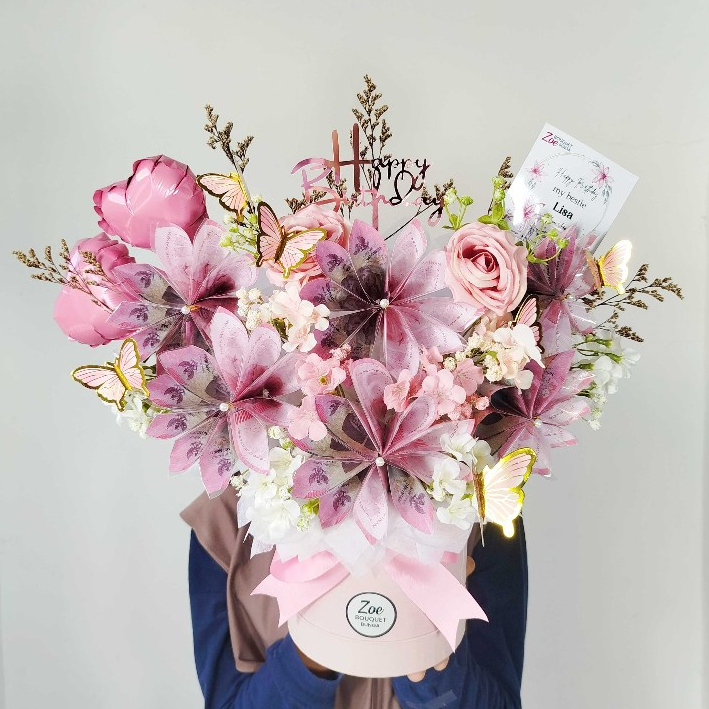 Buket Uang Balon Bloombox bunga artificial Buket Uang Wisuda Keranjang Money bouquet Graduation / Ha