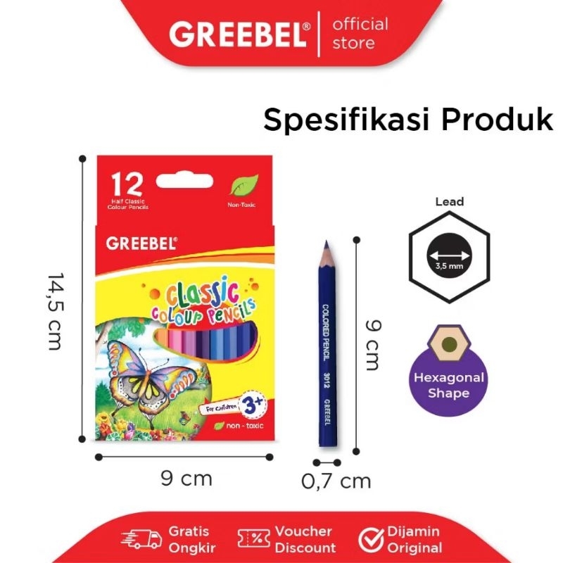 

pensil warna GREEBEL 12 warna pendek / classic colour greebel 12 warna pendek
