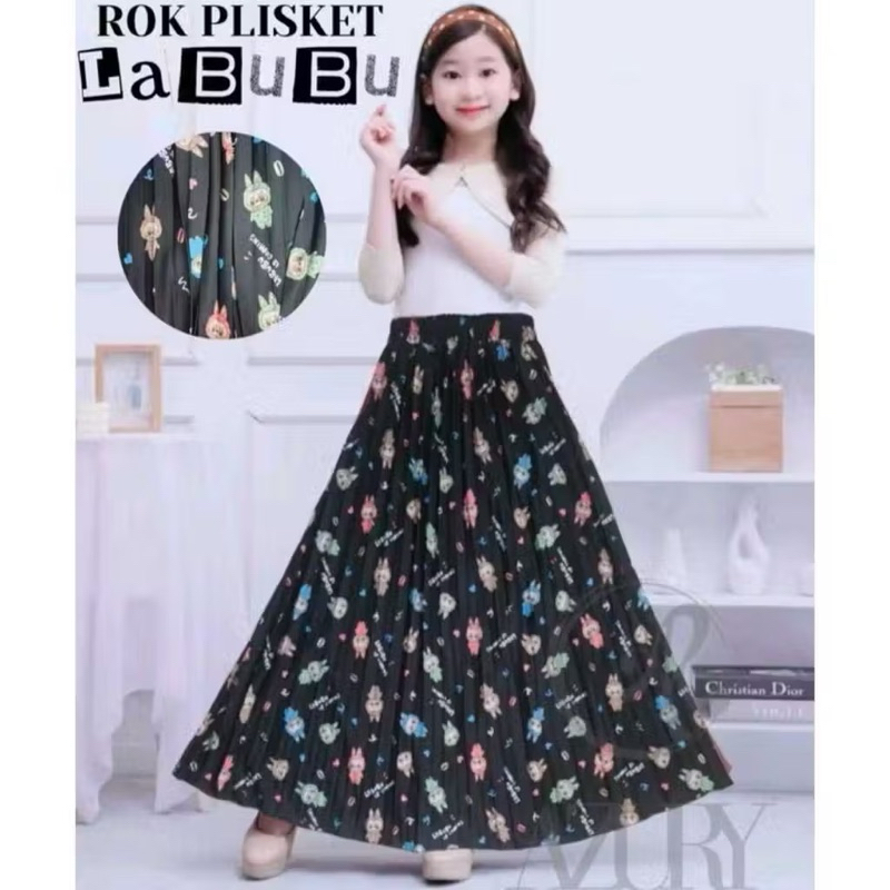 ROK PLISKET ANAK MOTIF LABUBU NEW SERIES USIA 8-10 TAHUN/ROK PLISKET ANAK MOTIF KARAKTER LABUBU