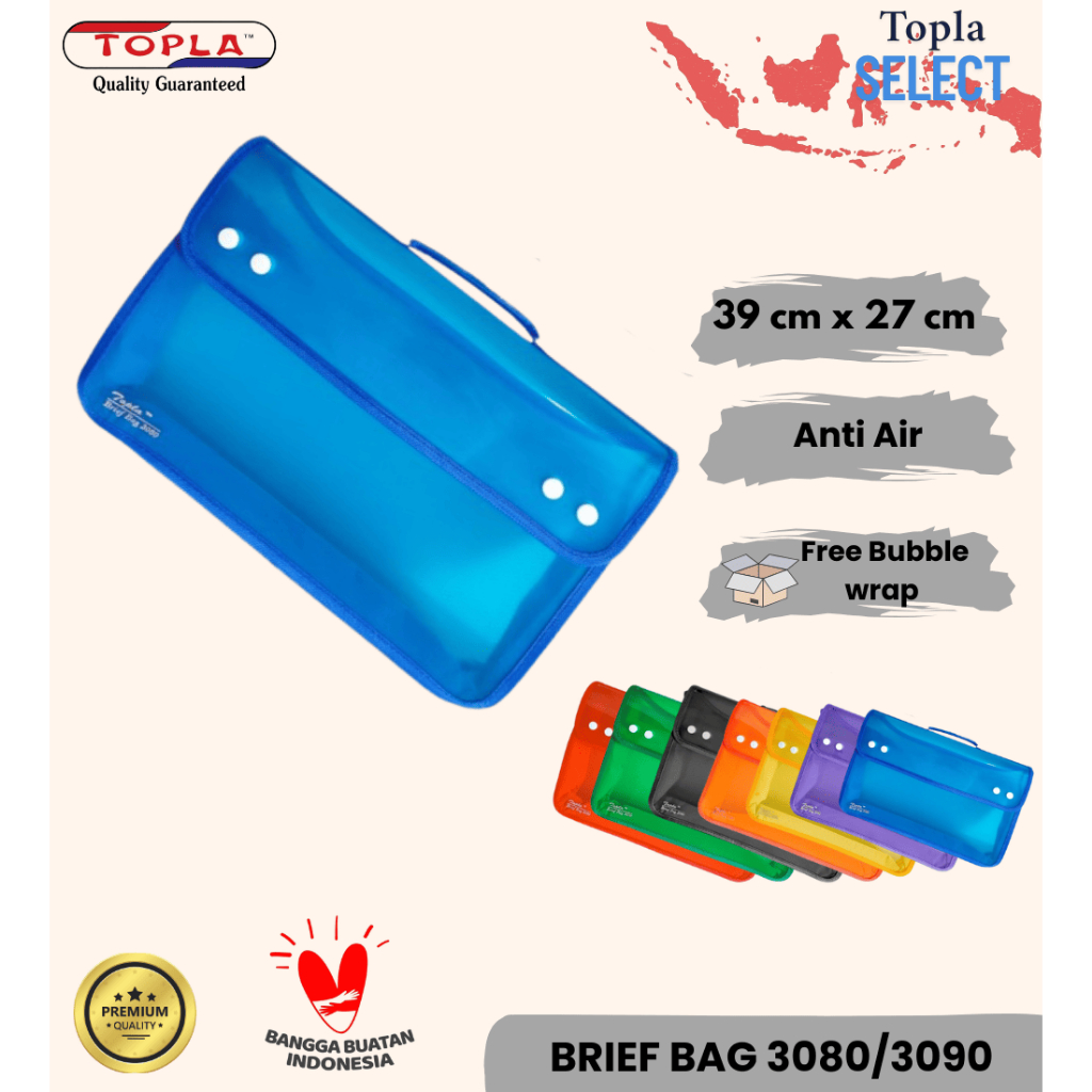 

Brief Bag 3080/3090 with handle tas dokumen jinjing kancing 4 kantoran dan sekolahan ukuran folio Topla