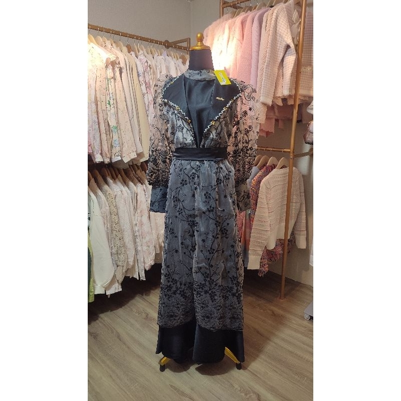 Dress Gamis Hitam Satin Organza Bordir Mewah