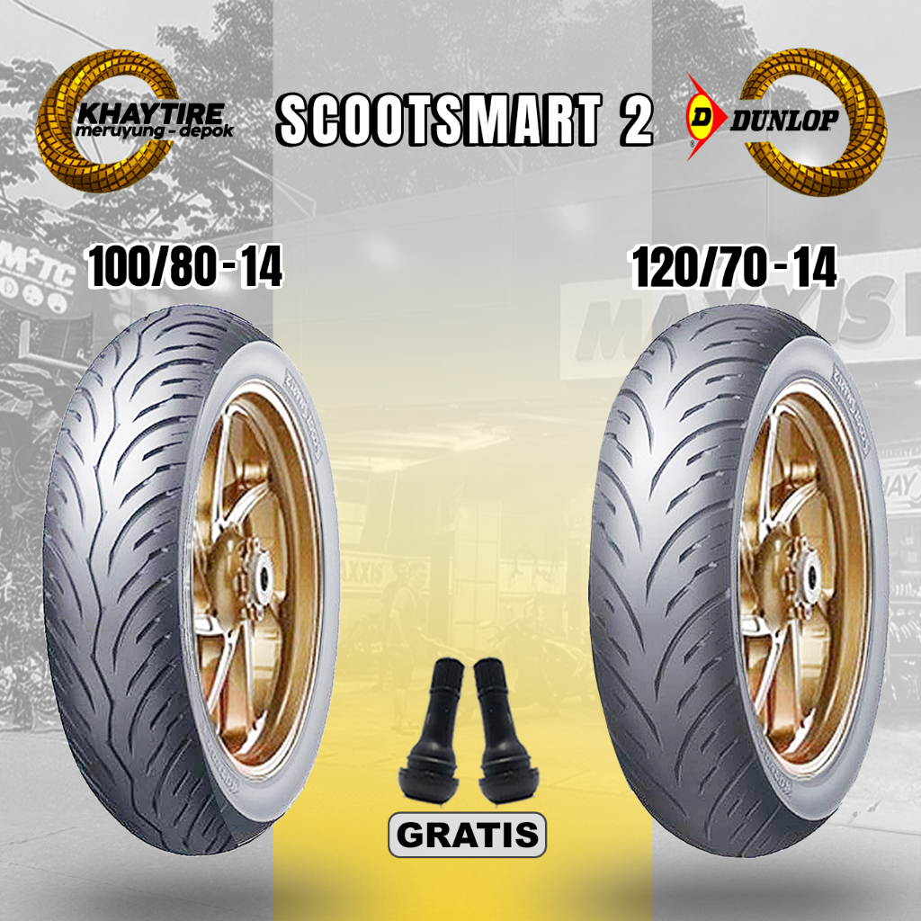 PROMO BAN MOTOR MATIC RING 14 DUNLOP SCOOTSMART 2 SATUAN DAN SEPASANG TUBELESS