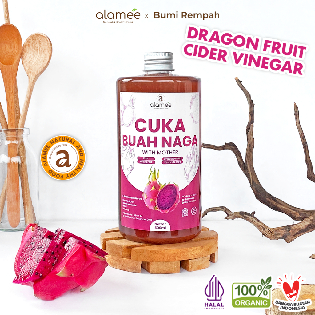 

ALAMEE Cuka Buah Naga Organik Dragon Fruit Cider Vinegar With Mother Fermentasi Probiotik 500ml