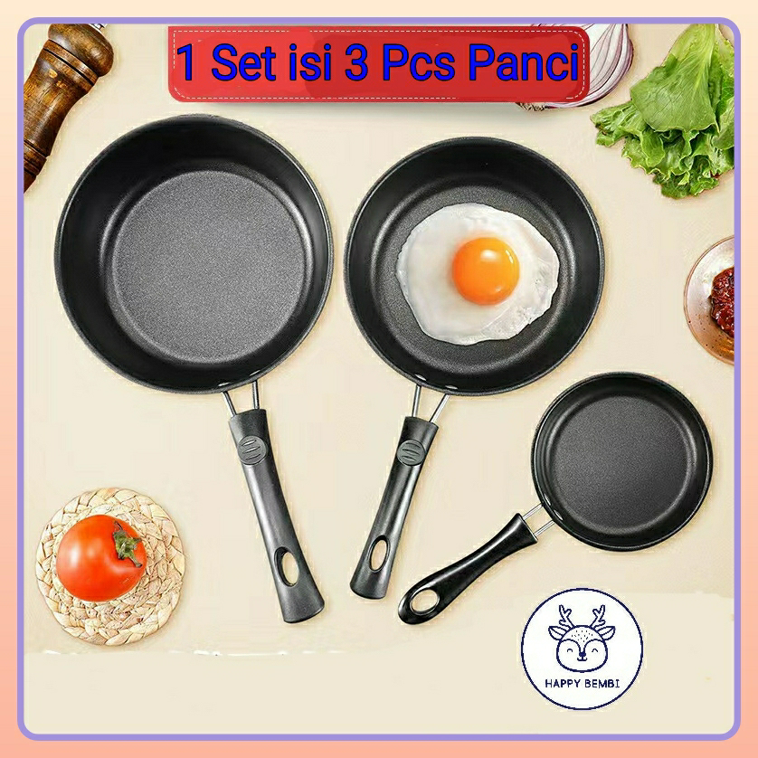 Kekebaharu_ - Shopee Set 3 Wajan Teflon Frying Pan Anti Lengket 3 Pcs