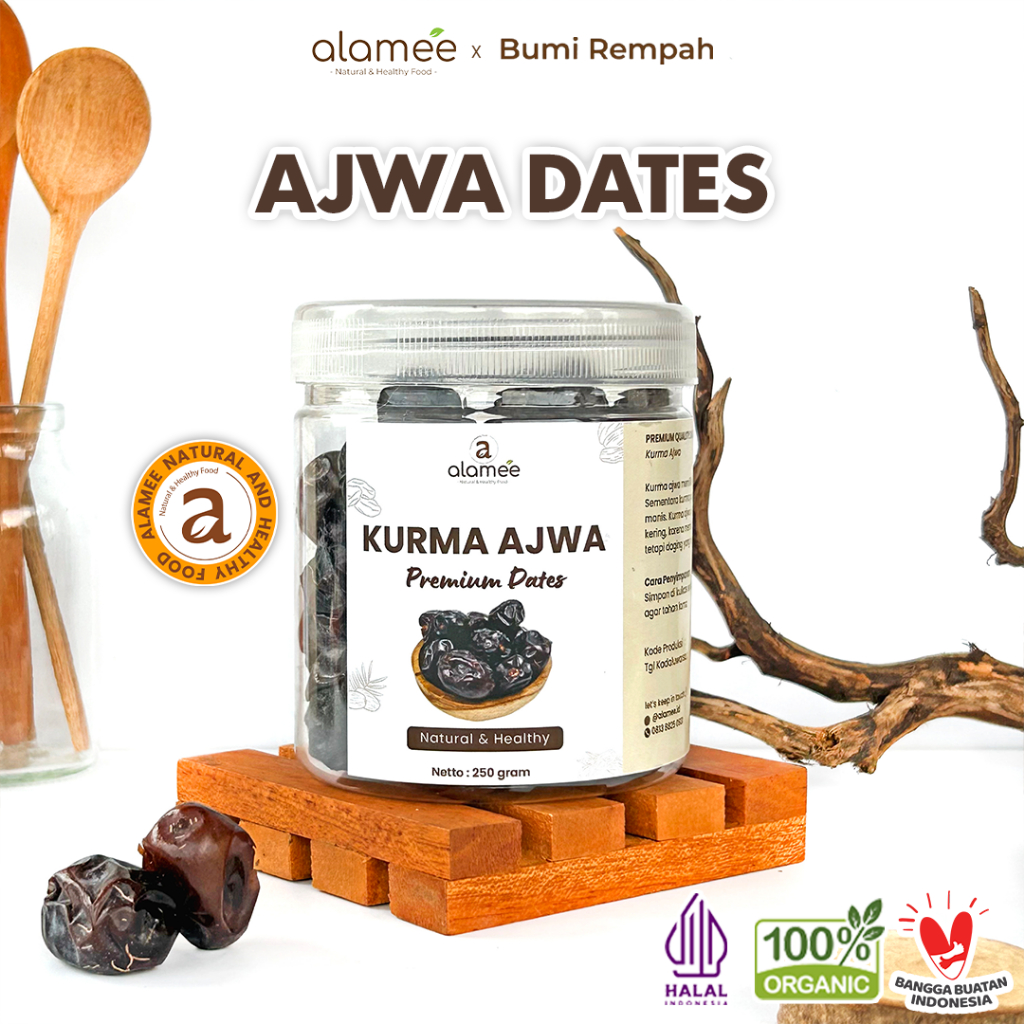

ALAMEE Kurma Ajwa Madinah 250 gram Premium Super Grade A Crown Dates Manis Lembut Nabi Asli bumi rempah