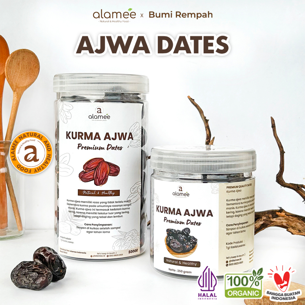 

ALAMEE Kurma Ajwa Nabi Asli Premium Super Grade A Madinah Crown Dates Manis Lembut bumi rempah