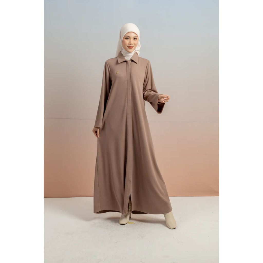 GAMIS PLAKET KNIT PLAT ELZATTA gamis kaos kerah kemeja full kancing depan gamis dewasa bahan kaos te