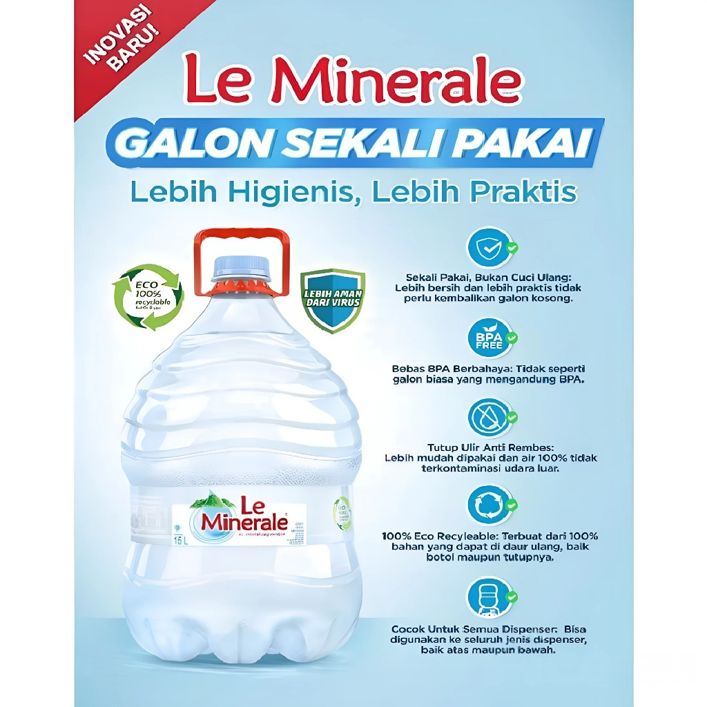

Galon Le Minerale 15L dan 5L Segar dan menyehatkan cocok untuk harianmu dirumah maupun dikantor
