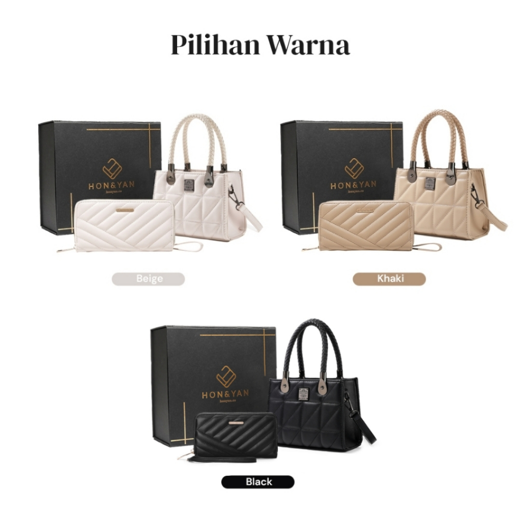 DISKON HONYAN PLUS TAS WANITA CAROLINE GIFT SET TAS SELEMPANG WANITA SLINGBAG WANITA GIFT SET 2IN1
