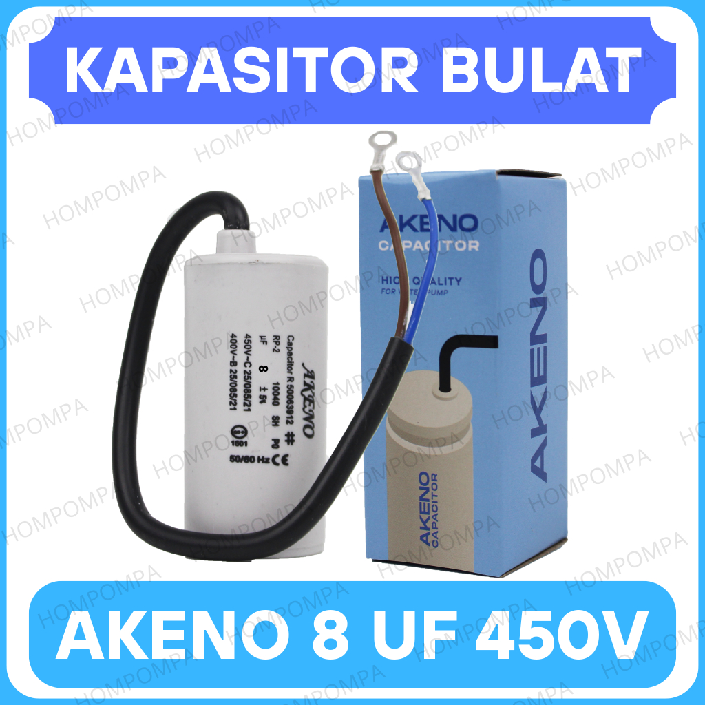 KAPASITOR BULAT 8 UF 450 VOLT AKENO - CAPACITOR TABUNG 8UF 450V