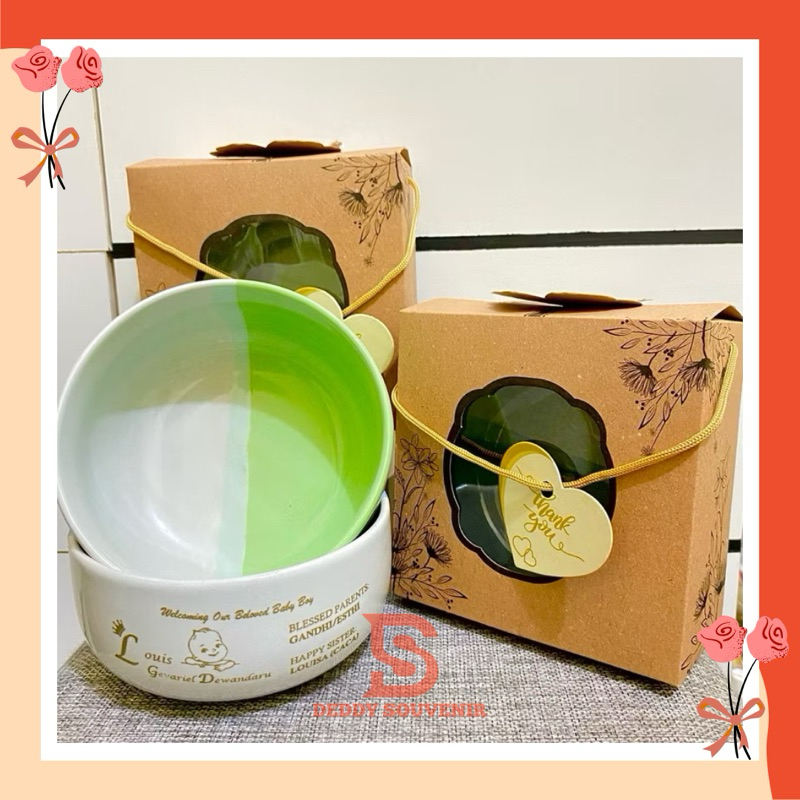 Souvenir Mangkok Two Tone Custom Nama Kemas Box