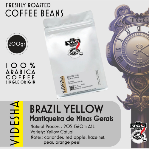 

Biji Kopi TGC, Brazil Yellow 200gr Natural, Arabica Coffee, 100% kopi murni