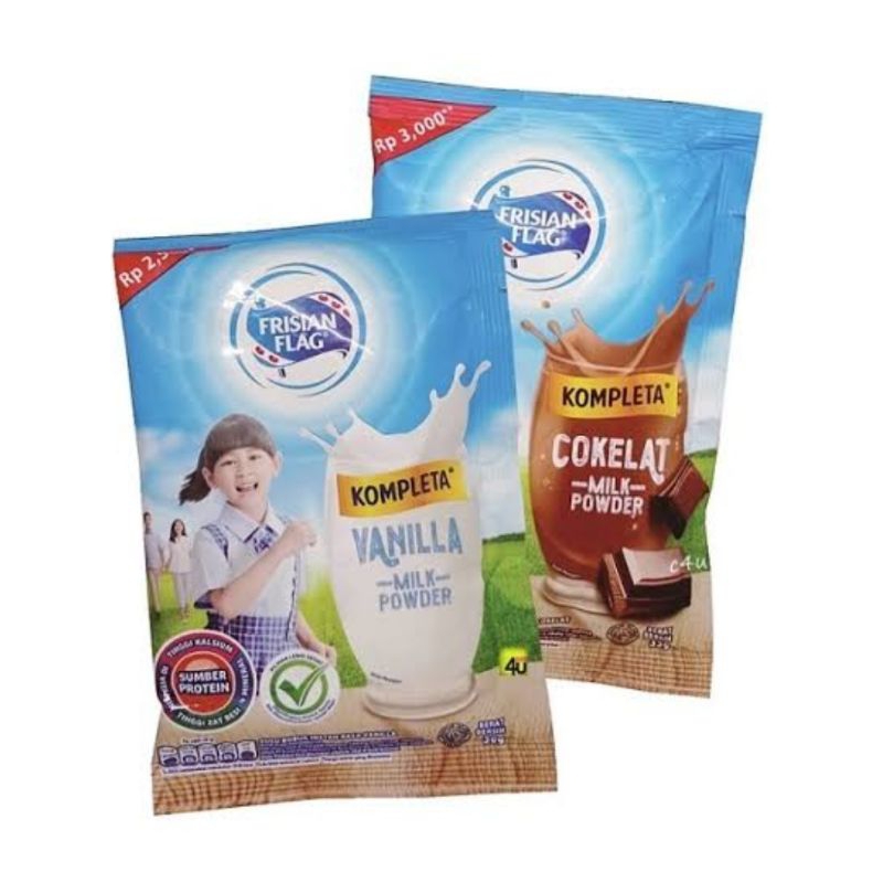 

Susu Frisian flag kompleta susu bubuk vanila cokelat isi 10 sachet