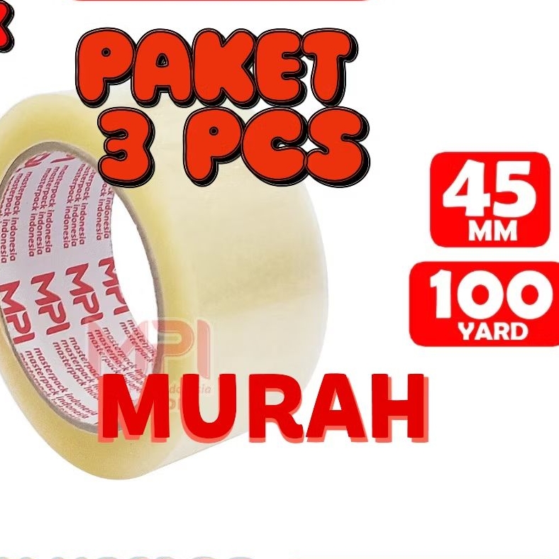 

PAKET 3 PCS LAKBAN BENING 45MM X100 YARD MERK MPI. KUALITAS BAGUS TIDAK MUDAH PUTUS.