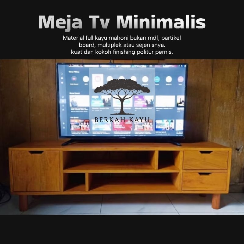 Meja tv minimalis kayu mahoni rak tv kayu solid kuat dan kokoh