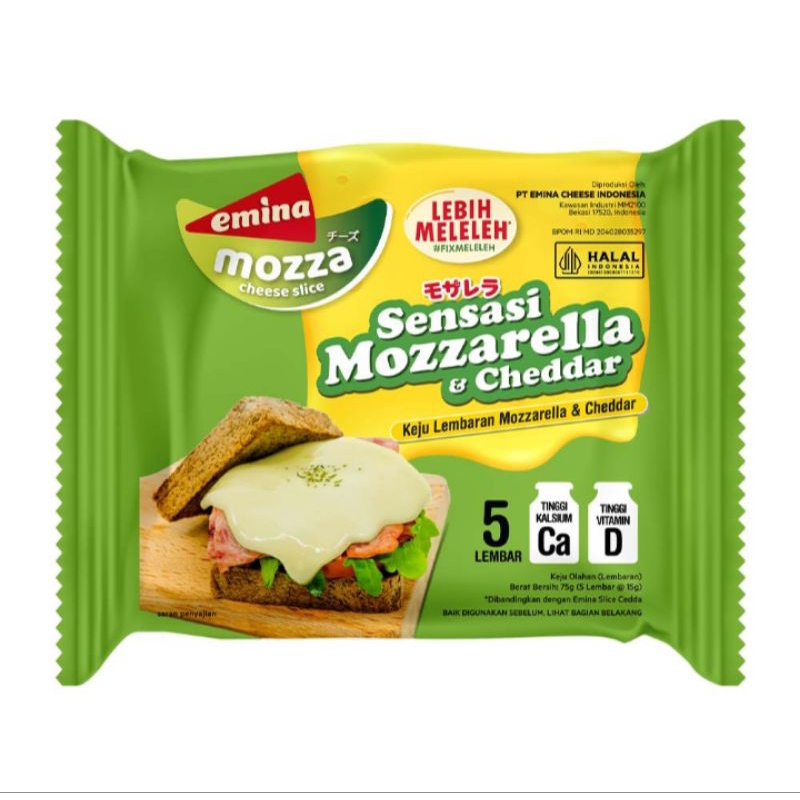 

emina Cheese Mozza Keju Lembaran Mozzarella & Cheddar 5 x 15 g