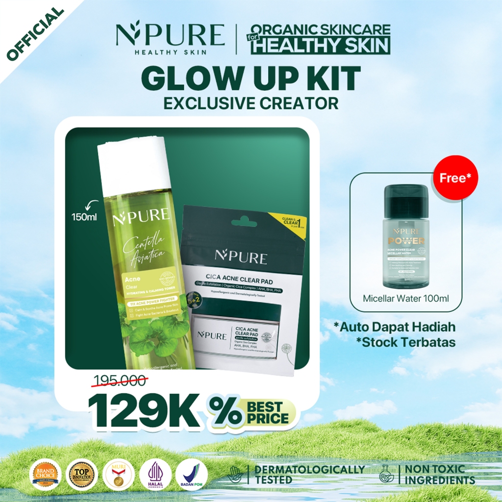 EXCLUSIVE CREATOR - NPURE Cica Acne Toner 150Ml + Ziplock Cica Acne Clear Pad FREE Power Clear Micel