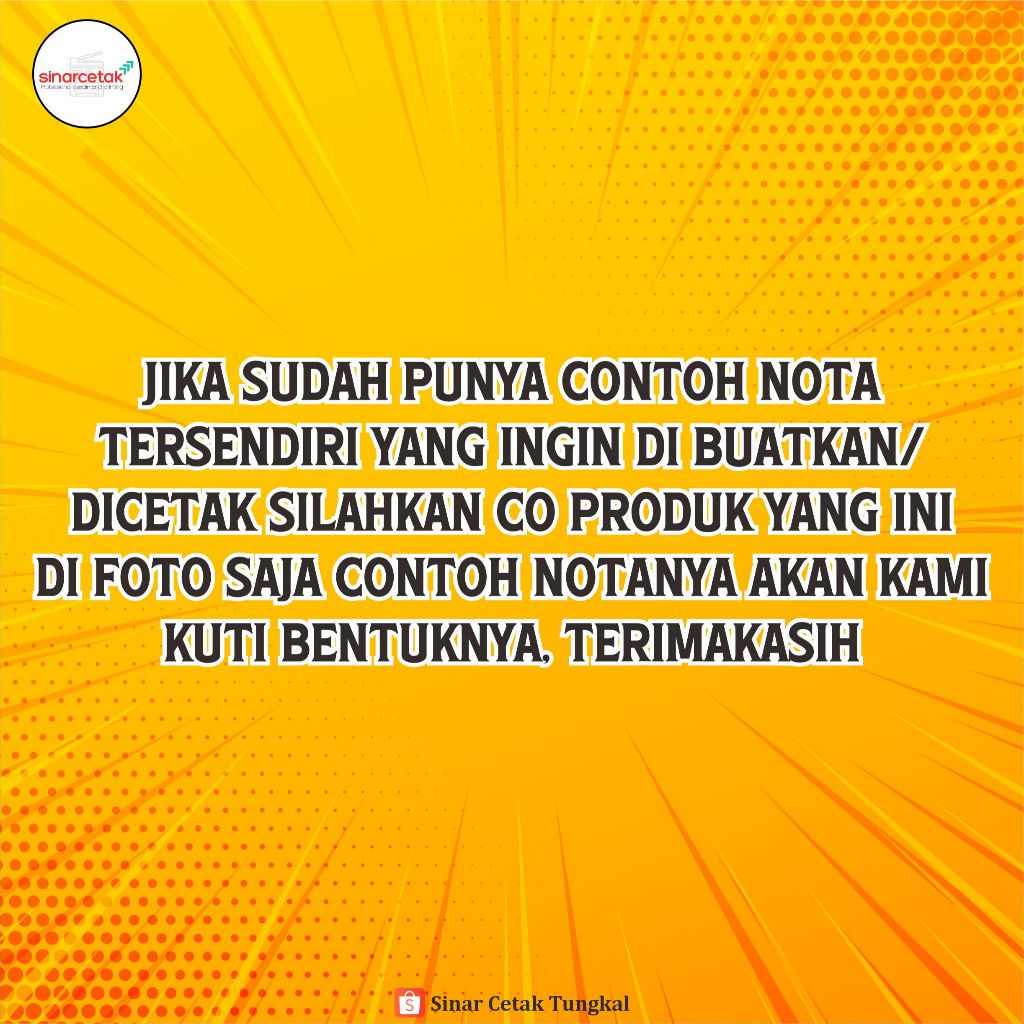 

cetak nota/kwitansi custom bebas reques ukuran 1/4, 1/3, 1/2, isi 50 lembar 1ply/2ply/3ply termurah