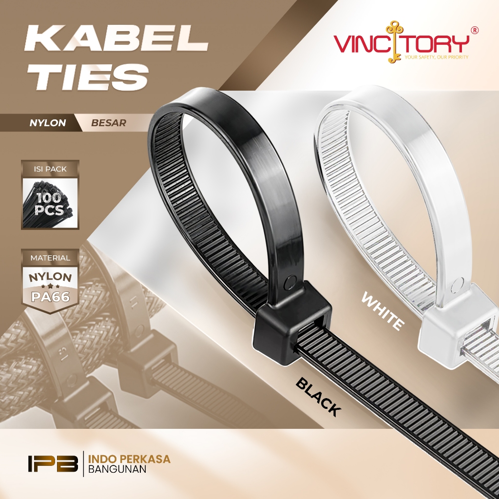 

VINCITORY Kabel Ties Nilon Putih Hitam Cable Tie Pengikat Kabel 1Pack isi 100 PCS