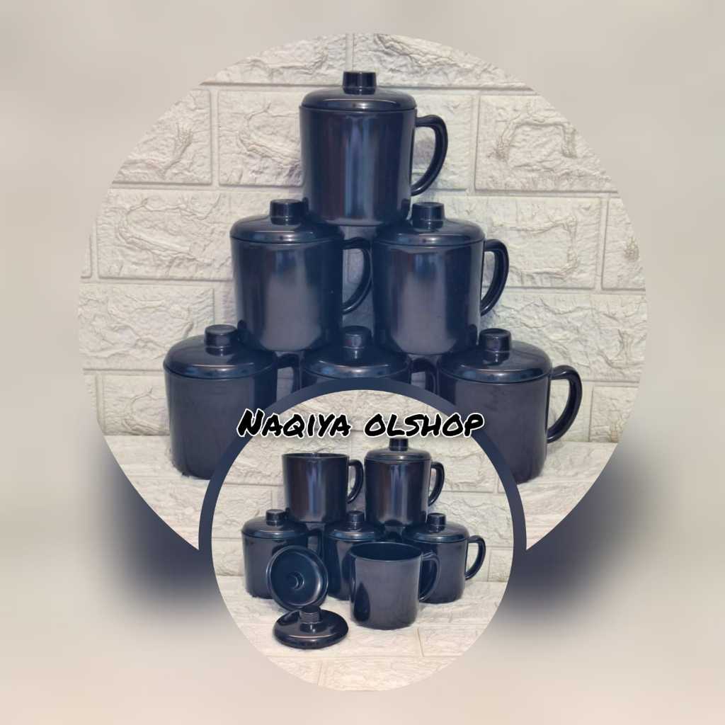 4 Pcs Mug tutup Melamin - Cangkir Melamin 330 Ml - cangkir Melamin plus tutup Tebal tahan Panas