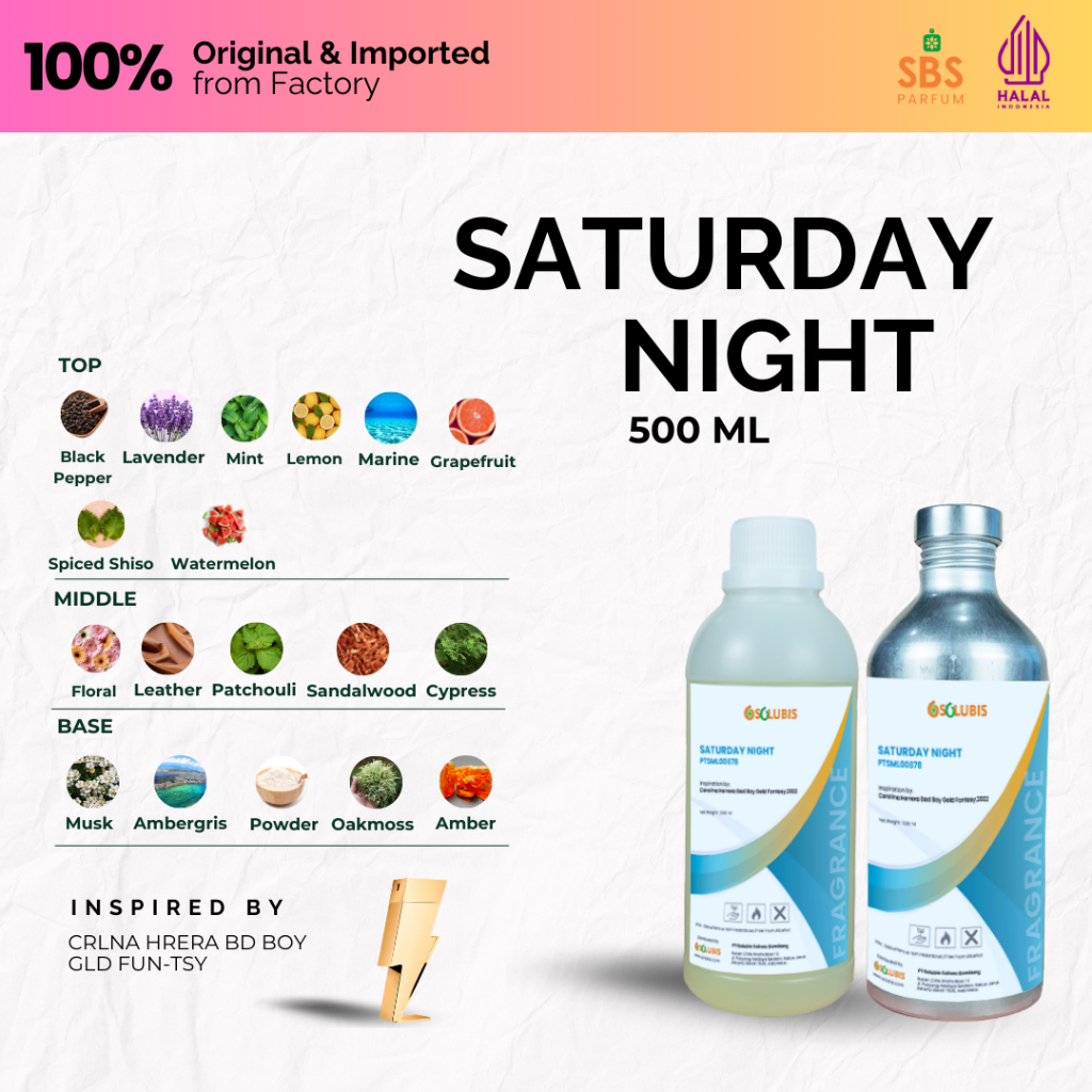 Bibit Parfum Murni Original [Saturday Night] | 500ml - Inspired by Carolina Herrera Bad Boy - Bibit 