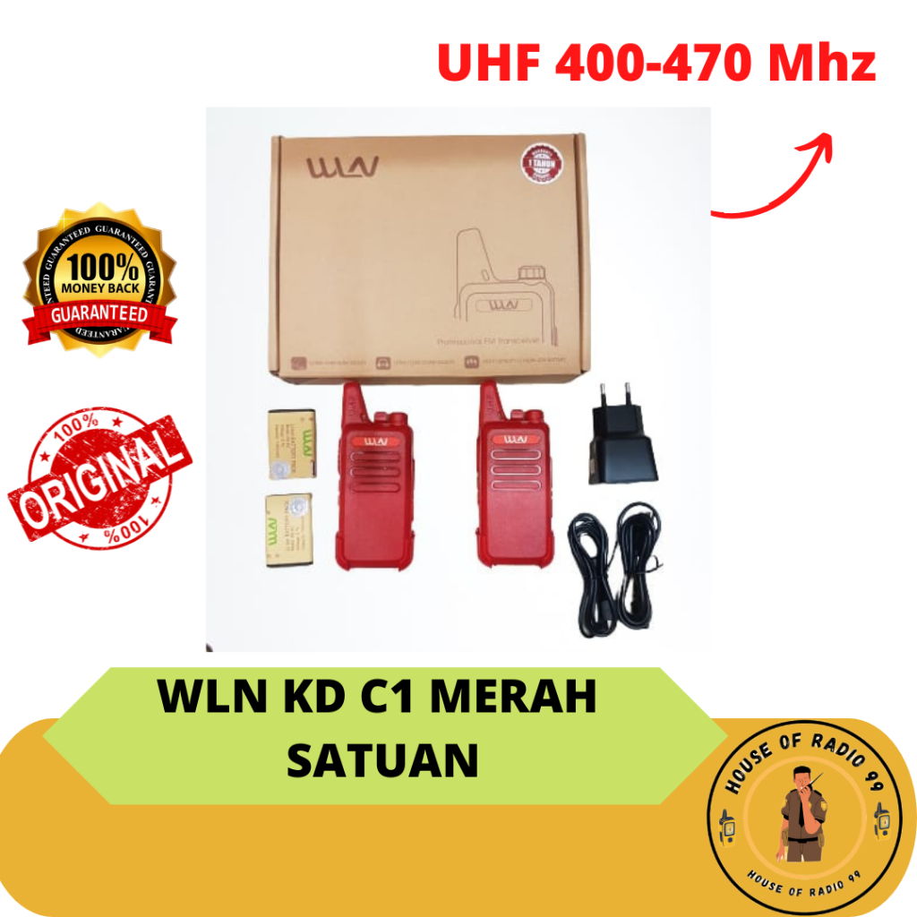 SIAP KIRIM Sepasang HT WLN KD-C1 HT UHF Merah Free Handsfree Lengkap HT WLAN Murah