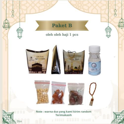 

PAKET B 1 PCS DUS TALI OLEH OLEH HAJI/UMROH. BOTOL+AIR ZAM ZAM, KURMA, KISMIS, KACANG ARAB, TASBIH
