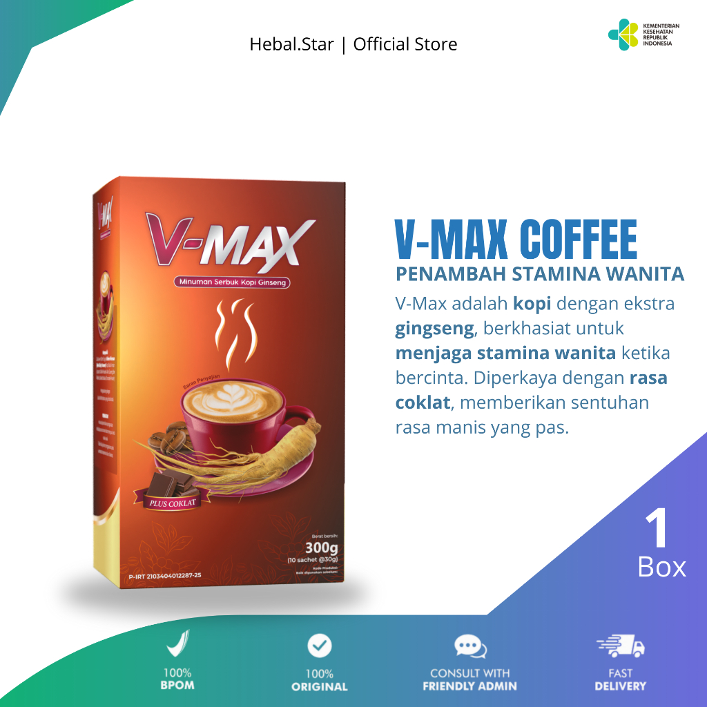 

Kopi V Max Penambah Stamina Gairah Wanita Rasa Cokelat 1 Box isi 10 Sachet