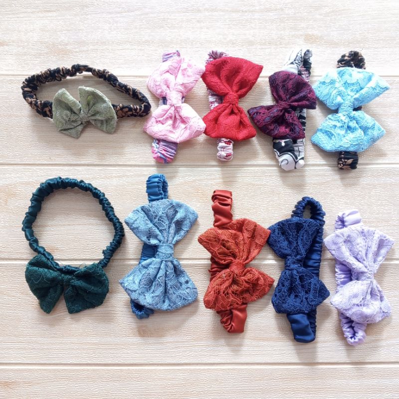 Headband Aksesoris Rambut Bando Pita Fashion Bandana Anak Bayi Perempuan 1 Tahun Brukat Satin Batik