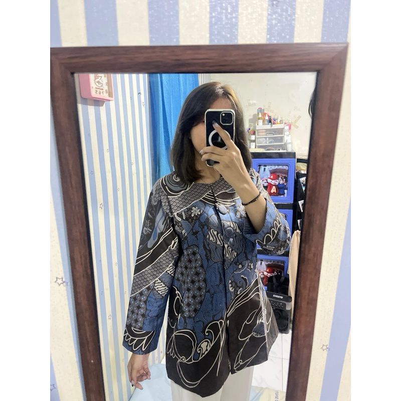 Batik Tunik Akar Kombinasi Garis Parang Lengan Panjang