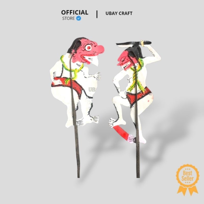 UBAY CRAFT WAYANG KULIT SAPI TERMURAH PAKET DUA WAYANG BUTO SETAN PUTIH -+100 CM KULIT ASLI