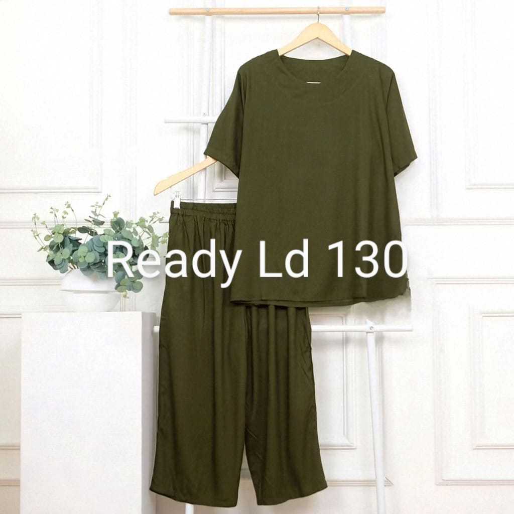 ONE SET ANDIN 7/8 SETELAN WANITA POLOS JUMBO LD 130 BAHAN CRINGKEL BAJU PIYAMA WANITA