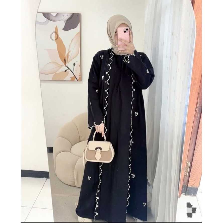 Aurora Abaya Premium / Dress Abaya Syar'i Turky Arab / Abaya Ceruty Babdoll Mix Flower Bordir Size L