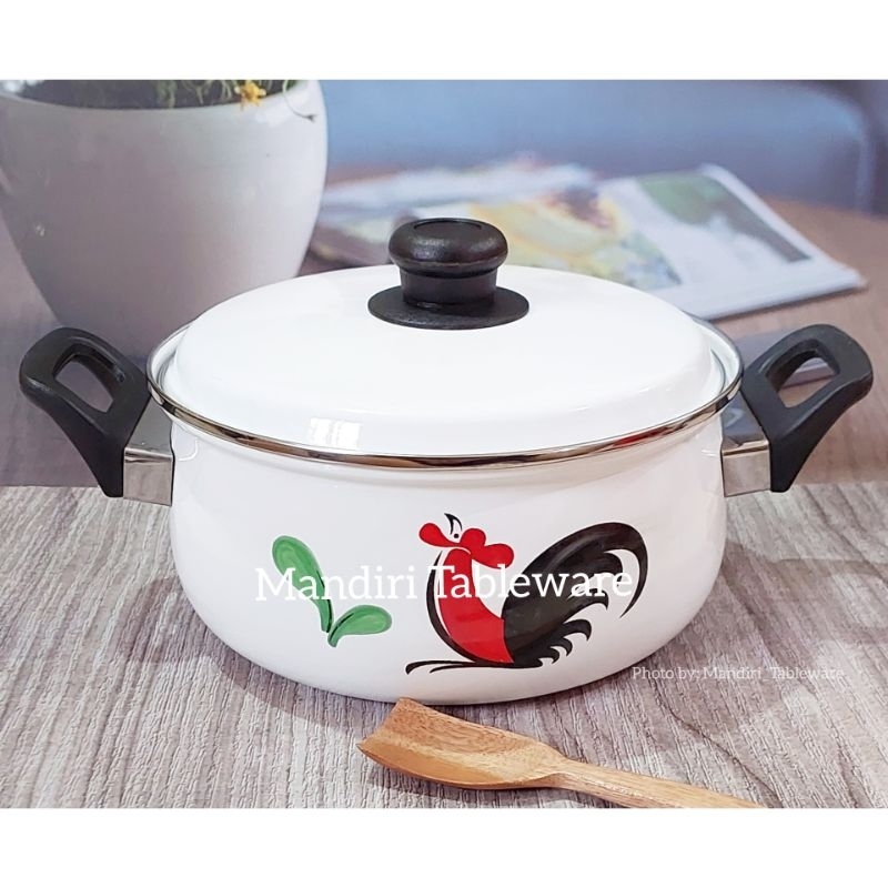 Panci Sayur Enamel | Ukuran 22 cm | Motif Kukuruyuk | Best Quality - 1 Set (KI-DUTCH OVEN-22)