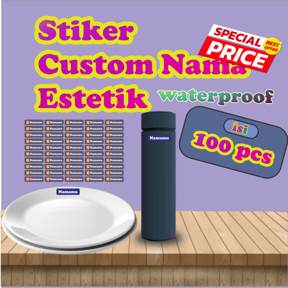 

100 Pcs Sticker Karakter Custom Nama Sendok Piring Timbul Label Barang Waterproof ( Animasi )