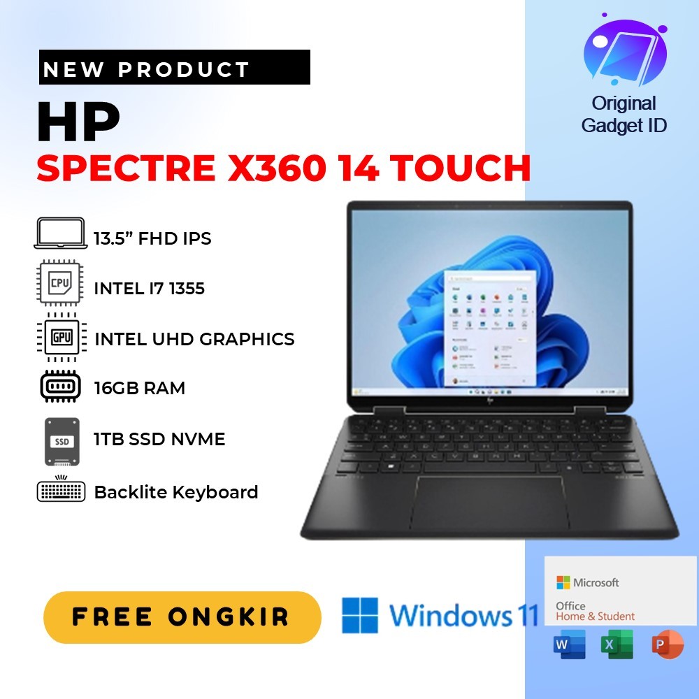 HP SPECTRE X360 14 TOUCH I7 1355 16GB 1TB SSD WIN11 13.5" FHD IPS