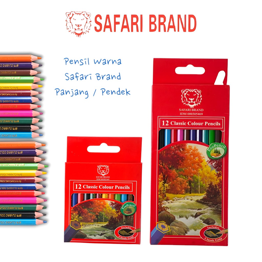 

(Warna Safari) Pensil Warna Besar dan Kecil Crayon 12 Warna Color Colour Pencil ORi Safari Brand