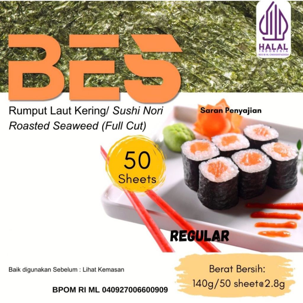 

Sushi Nori Bes Premium 50 Lembar - Sushi Nori Seaweed (Rumput Laut Panggang) Halal