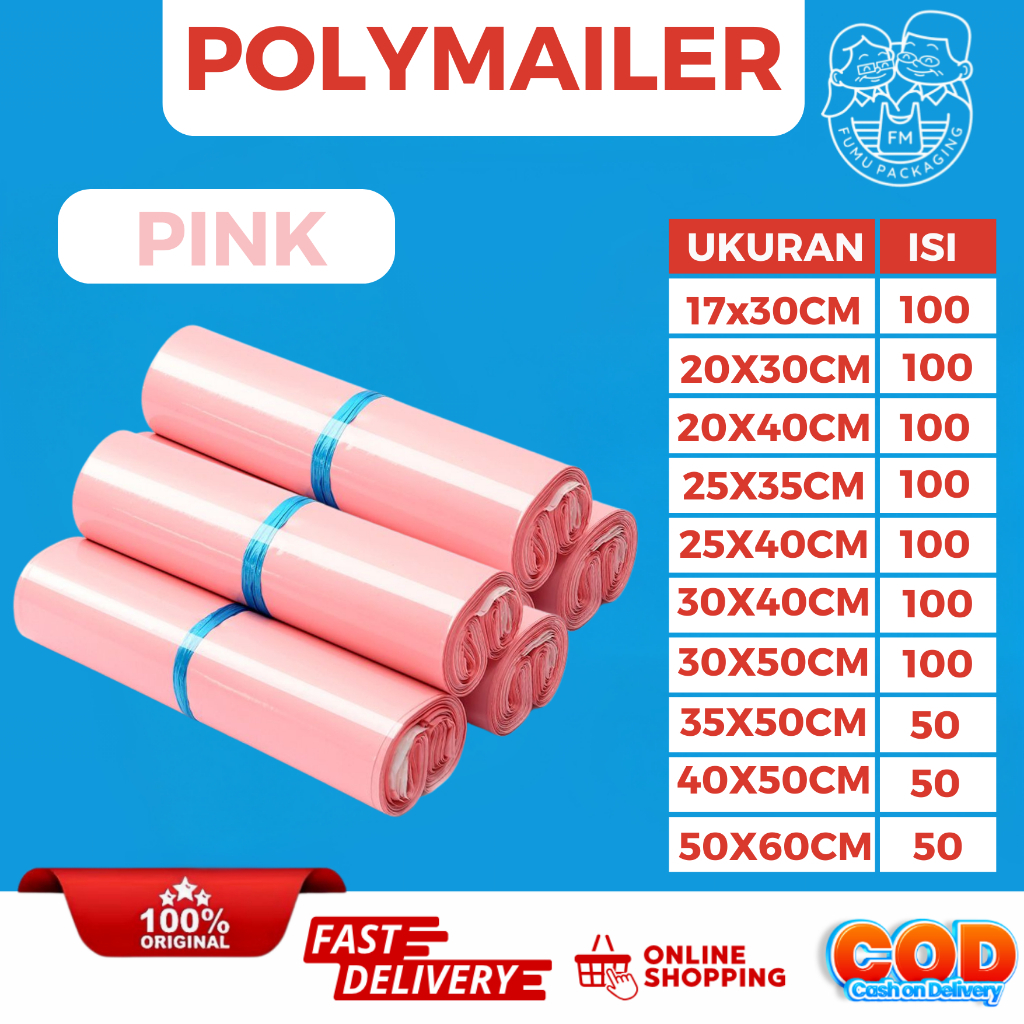 Plastik Packing Polymailer Warna Pink Glossy A Olshop Tahan Sobek Lem Kuat Tahan Air